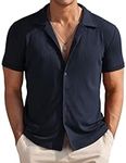 COOFANDY Men Short Sleeve Button Down Shirts Camp Collar Shirts Beach Linen Textured Shirts Summer Cuban Shirts