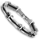 Urban Jewelry Mechanical Style 316L Stainless Steel Link Cuff Men's Bracelet (Black, Silver)