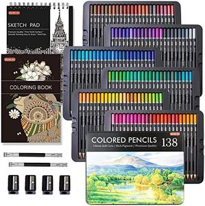 Shuttle Art 138 Colours Professional Colouring Pencils, Soft Core Coloured Pencils Set with 1 Colouring Book, 1 Sketch Pad, 4 Sharpener, 2 Pencil Extender for Artists Kids Adults Colouring, Drawing