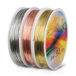 Hyber&Cara 60m 0.5mm Craft Wire for Jewellery Making 24 Gauge Silver/Gold/Rose Gold Copper Craft Wire Tarnish Resistant Copper Beading Wire for Jewelry Making Supplies and Crafting