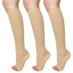 Ikfashoni 3 Pairs Compression Socks for Women & Men,15-25mmHg Toeless Compression Socks Support Legs, Knee Height, Promote Circulation, Suitable for Long-Distance Travel Flight & Competitive Sports