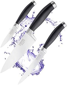 Sabatier Professional Kitchen Knife Set - 3pc,15cm/6" Chefs, 12cm/5'' All Purpose and 9cm/3.5'' Paring Knives. Stainless Steel Blade, Matt Black Rubberised Handle. Lifetime Performance 25yr Guarantee