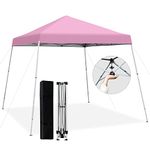 Tangkula 10x10 Ft Pop Up Canopy, Slanted Leg Outdoor Canopy Tent with Center Lock, UPF50+ Sun Protection, 4 Stakes, 8 Ropes, Carrying Bag, 1 Person Setup Instant Tent Shelter for Camp, Beach, Patio (Pink)