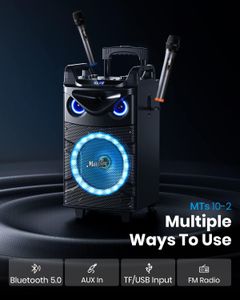 Moukey Karaoke Machine 10” PA System – Bluetooth Speaker, 2 Wireless Mics, Disco Lights, Tablet Holder