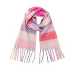 Young_Me Women's Cashmere Big Coloured Checked Scarf Winter Warm Wrap Scarf (Pattern - 1)