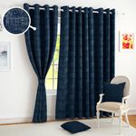 Story@Home Blackout Door Curtains 7 Feet Long Set of 3, Abstract Design | Thermal Insulated 100% Room Darkening Curtains for Living Room, 116 x 215 cm, Blue | Perfect for Decorative & Festive Gifting