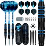 XAWU 3 Pack Steel Tip Darts Set Professional Darts 22g with 9 Dart Flights 3 Aluminum Shafts 3 Spare Shafts 1 Dart Sharpener 12 Rubber O-Rings Flight Protector and Darts Case