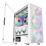 SAMA 3509 ATX Mid Tower Computer Case Steel Mesh Front Tempered Glass with Open Door 4 ARGB Fans Pre-Install USB3.0X2 360mm AIO Support at Front White