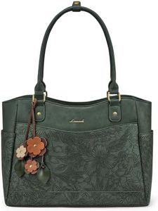 LOVEVOOK Laptop Bag for Women, 17.3 inch Original Vintage Work Tote Bag Computer Office Teacher Bag with Large Cup Holder,Embossed Green