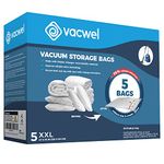 Vacwel Vacuum Storage Bags 5-Pack XXL- Jumbo Space Vacuum Storage Bags for Clothing Storage - Vacuum Space Bags for Comforters, Blankets and Clothes - Vacuum Sealer Bags - 5x XXL Bags (47x35in)