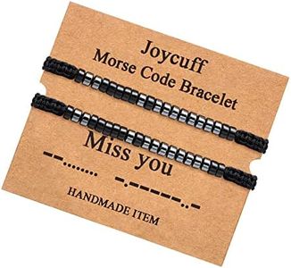 Morse Code Bracelet for Women Men Couple Lover Friend Son Daughter Sister Aunt Wife Girlfriend Cousin Adjustable Strand Engraved Matching Bracelet Set 2 PCS Secret Message Hematite Beads Unique Funny