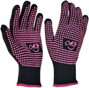 ANGENIL 2 Pcs Heat Resistant Gloves with Silicone Bumps, Heat Gloves for Hot Hair Styling, Professional Heat Proof Glove Suitable for Flat Iron Hair Straightener, Curling Wand and Thermal Brush, Pink