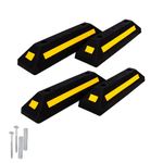 4 Pc Wheel Stopper 57CM Black with Screw and Anchor | Rubber Parking Wheel Stops for Car Parking Areas | Heavy Duty Parking Blocks Black with Yellow Strips (4 Pc Set)