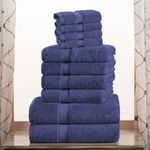 Superior Egyptian Cotton Solid Towel Set, Washcloths 13” x 13”, Hand Towels 20” x 30”, Bath Towels 30” x 55”, 10-Pieces, Navy Blue (900GSM 10 PC Set NB)