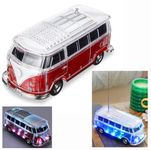 Steepletone Old Retro Camper Van Style Compact FM Radio, Bluetooth, Speaker, Rechargeable, Music Streaming MP3 (USB/SD), Colour-changing LED Lights (Random Colour Supplied, Red, Blue, Black)