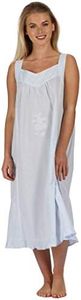 The 1 for U Nancy 100% Cotton Victorian Sleeveless Nightgown 7 Sizes (XXL, Blue)