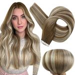 Full Shine Tape in Hair Extensions Remy Human Hair Color 6/60/6 Balayage Brown and Platinum Blonde Hair Extensions for Women 22 Inch Long Hair 20 Pieces 50 Grams