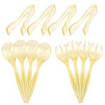 (gold glitter 72) - 72 pcs Disposable Plastic Serving Utensils, Gold Plastic Silverware, 24 pcs Serving Spoons, 24 pcs Plastic Serving Forks, 24 pcs Plastic Serving Tongs, Gold Glitter Colour, Enjoylife (gold glitter 72)