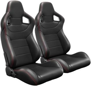 2 Pcs Universal Bucket Racing Seats, PVC Leather Adjustable Car Seats with Dual Sliders