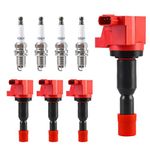 Pindex 4 Pack UF581 Ignition Coils and Iridium Spark Plugs Coil Pack Kits Compatible with 2007 2008 Honda Fit 1.5L L4 30520PWC501 UF581 5C1635 E1081 521872 IC661 30520PWC003 2007 2008