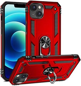Fetrim Funda para iPhone 14, Carcasa Shock Absorción de con Anillo de rotación Soporte para Apple iPhone 14 Rojo