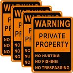 Lineshading 4 Pcs Posted No Trespassing Signs Private Property Weatherproof No Hunting Signs Reflective Aluminum Posted Signs for Warning Fishing Trapping (Black, Orange,10 x 7 Inches)