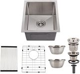 Homfan 15 Inch Kitchen Sink for Single Bowl,Undermount Kitchen Sink Stainless Steel Sink 16 Gauge Kitchen Sinks with Accessories, Easy Drain and Low Noise 15" x17" x10"(Brushed Nickel)