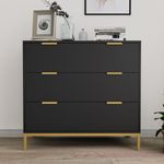 Anmytek Modern Black Cabinet with Spacious Storage, Wood 3 Drawer Dresser for Bedroom with Closet Storage Cabinet Accent Chest of Drawers for Bedroom Hallway, H0073