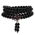 Nupuyai 108 Mala Prayer Beads Bracelet Women Men, Black Agate Crystal Stone Beads Wrap Bracelet Meditation Stone Necklace Multi Layer Bracelet