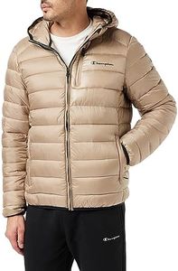 Champion Legacy Outdoor-Chintzed Poly Plain Woven Hooded Chaqueta Acolchada, Marrone Sabbia/Nero, L Hombres