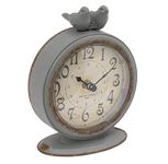 Creative Co-op Grey Pewter Table Clock with Bird