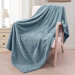 Exclusivo Mezcla Extra Large Fleece Throw Blanket, 127x178 CM Soft Jacquard Weave Waffle Pattern Throws for Sofa Settees, Slate Blue Blanket