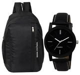 Goodfriends 25 Litres Office Bag/School Bag/College Bag/Unisex Backpack & Black Analogue Watch For Boys & Girls - Black