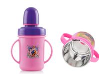 Nabhya Hippo Big 350 Ml Stainless Steel Plastic Spout Sipper Cup for Kids Age 3-36 Months (Pink)