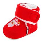 Matt Keely Baby Boys Girls Cartoon Anti Slip Soft Sole Thick Slipper Booties Infant Christmas Crib Shoes for Toddler Crawler Winter Boots with Plush Lining 0-6 Months Red