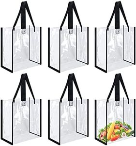 WYKOO 6 Pack 12 x 12 x 6 Inch Clear Tote Bags PVC Plastic Tote Bag With Handles Bulk Stadium Approved Clear Tote Bags for Work Beach Lunch Sports, Concerts, Clear