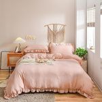 Herside Ruffle Duvet Cover Set Pink Teens Bedding Shabby Chic Ruffled Decor Soft Microfibre Boho Bedding Sets 1 Duvet Cover 2 Pillowcases (Pink,Super King)