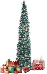 5 FT Pencil Christmas Tree with LED Lights, Collapsible Artificial Sequin Pop Up Christmas Tree for Home Apartment Basement Fireplace (Blue Snowflake)