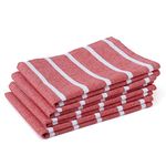 Encasa XO Kitchen Cloth for Cooking | Cotton Hand Towel for Drying Dishes | 70x45 cm Tea Towels | Highly Absorbent for Cleaning & Quick Drying of Plates & Glasses | Roma Red Stripes (Set of 4 Pieces)