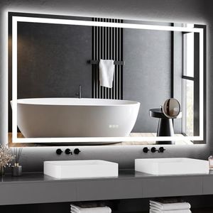 GarveeHome 60"x 36" LED Bathroom Mirror with Lights, Dimmable, Anti-Fog, Backlit + Front Lit, Smart Bathroom Vanity Mirror for Wall, Memory Function, Shatter-Proof (Horizontal/Vertical)