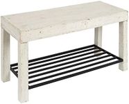 Kate and Laurel Jeran Rustic Farmhouse Bench with Iron Shoe Shelf, 36" x 14" x 20", White, Chic Entry Bench for Decor or Storage