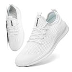 FUJEAK Men Walking Shoes Men Casual Breathable Running Shoes Sport Athletic Sneakers Gym Tennis Slip On Comfortable Lightweight Shoes for Jogging White Size 9.5