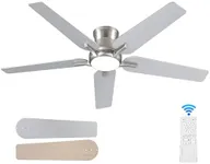 POCHFAN 52 Inch Ceiling Fans With Lights and Remote, Brushed Nickel Flush Mount Low Profile Ceiling Fan for Bedroom, Living Room, Patio, Dimmable 6 Speeds Noiseless, ETL Listed
