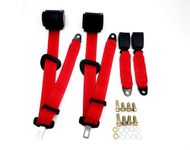 BGGTYRSD 2Pack Retractable Adjustable 3 Point Safety Seat Belt Straps Car Vehicle Belt Kit Fits truck car utv go kart Red