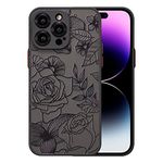 XIZYO Case for iPhone 14 Pro Max, Frosted Translucent Rose Floral Flower Pattern Shockproof Cover, Soft TPU Bumper Protective Phone Case, Black