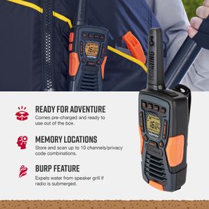 Cobra Floating Waterproof Walkie Talkies, 2-Pack – 12km Range, 16 Channels, Black
