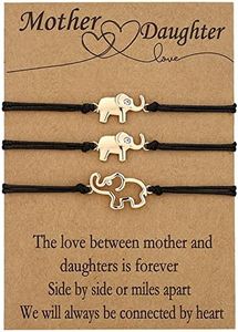Ascona Mother Daughter Bracelets Set for 3, Mom Daughter Elephant Matching Bracelet, Back To School Bracelet Mommy and Me Mothers Day Valentines Day Gifts (3pcs-gold)