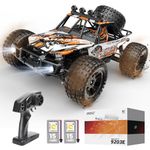 DEERC 9203E 1:10 Large RC Truck with Light, 30+KM/H Fast Remote Control Cars for Adults Kids, 2.4GHz 4×4 All Terrain Monster Truck W/Alloy Parts, Electric RC Vehicle Gift,2 Batteries for 40Mins Play