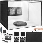 Portable Airbrush Spray Booth with Dual-Fan Ventilation & 3-Color Shadowless LED Light, Large Foldable Hobby Paint Booth Kit with Turntable & Exhaust Hose for Miniature Painting and Models, Crafts