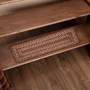 VHC Brands Burgundy Tan Non-Slip Latex Natural Jute Fiber Stair Tread, Braided Handwoven